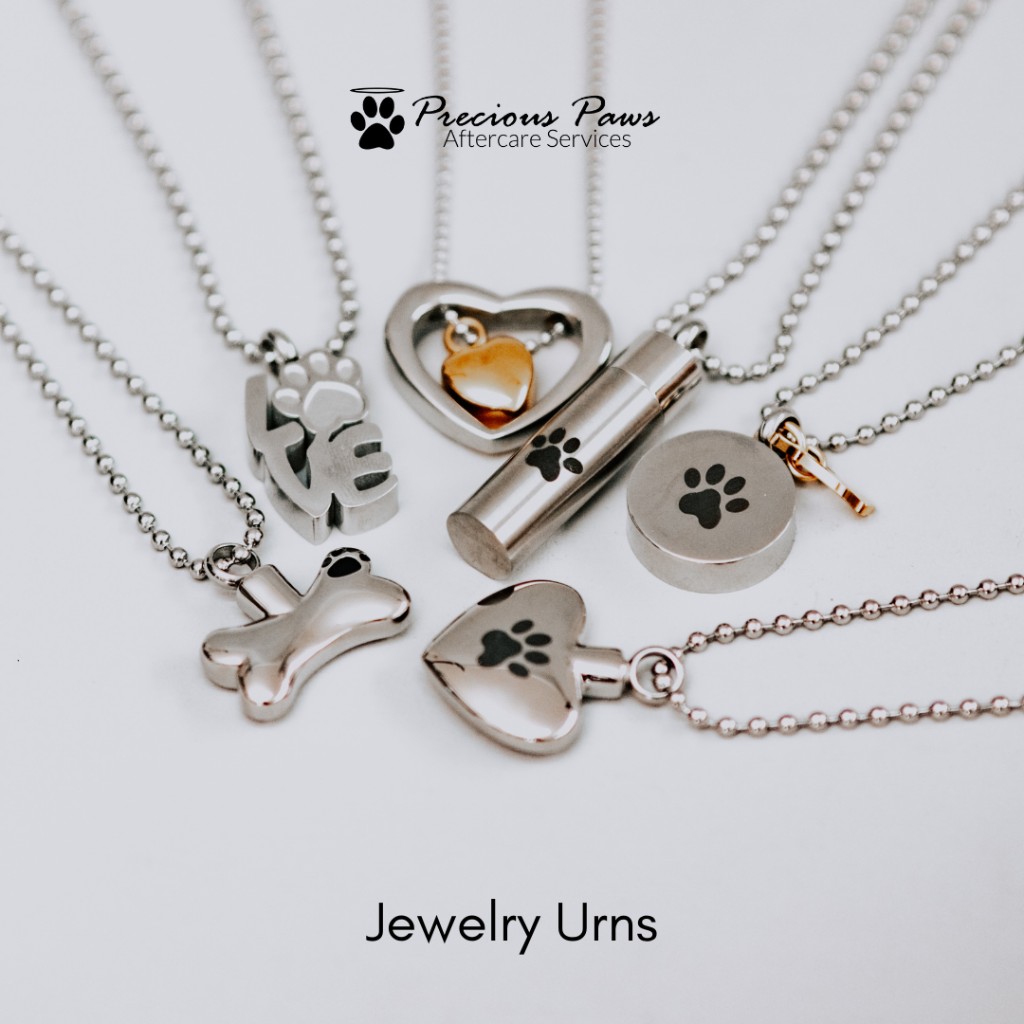 Collection of Precious Paws jewelry urn necklace styles