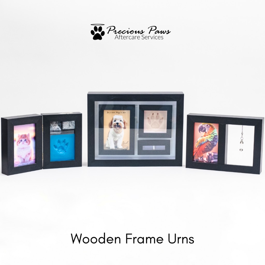 Wooden frame urns including book-style, shadowbox, and pendant frame styles